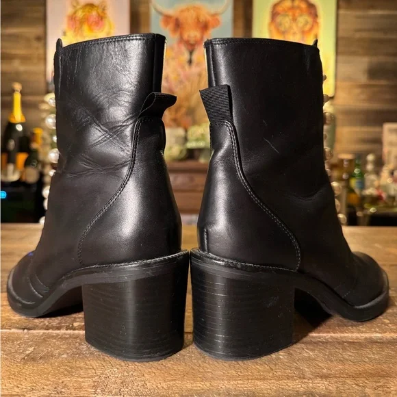 Zara Black Leather and Pearl Ankle Boots - Picture 4 of 5